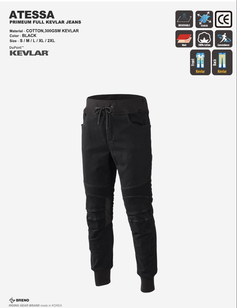 BRENO ATESSA BLACKFULL KEVLAR PANTS  (브레노 아테사 블랙 풀 케블라 팬츠)