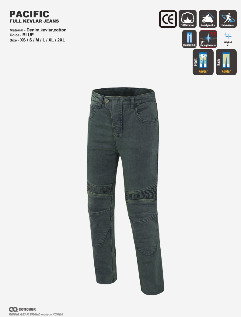[반품,환불X 단종 50%이상 할인 제품] CQ FULL KEVLAR JEANS PACIFIC (컨쿼 퍼시픽 풀케블라 라이딩진) XS 사이즈