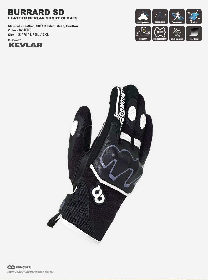 CQ BURRARD KEVLAR SHORT GLOVES WHITE (컨쿼 버라드 숏 글러브 화이트)