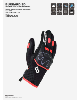CQ BURRARD KEVLAR SHORT GLOVES RED (컨쿼 버라드 숏 글러브 레드)