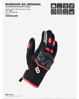 CQ BURRARD KEVLAR SHORT GLOVES WOMEN RED (컨쿼 버라드 숏 글러브 여성 레드)
