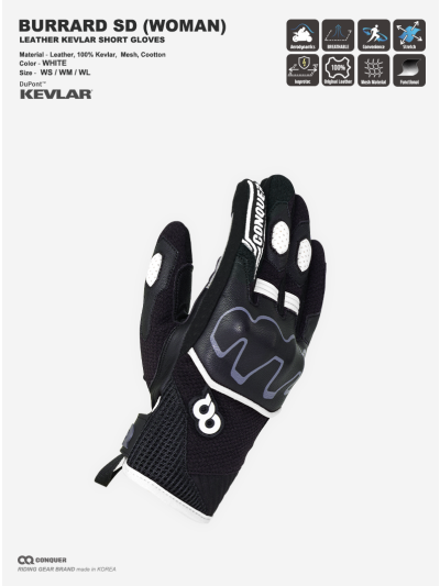 CQ BURRARD KEVLAR SHORT GLOVES WOMEN WHITE (컨쿼 버라드 숏 글러브 여성 화이트)