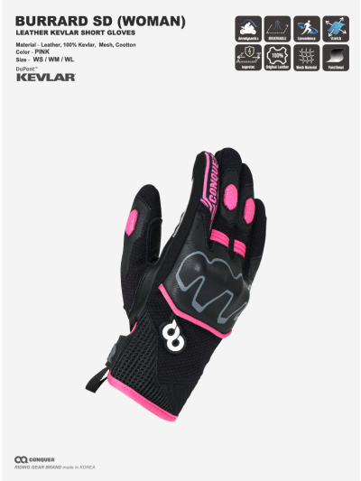CQ BURRARD KEVLAR SHORT GLOVES WOMEN PINK (컨쿼 버라드 숏 글러브 여성 핑크)