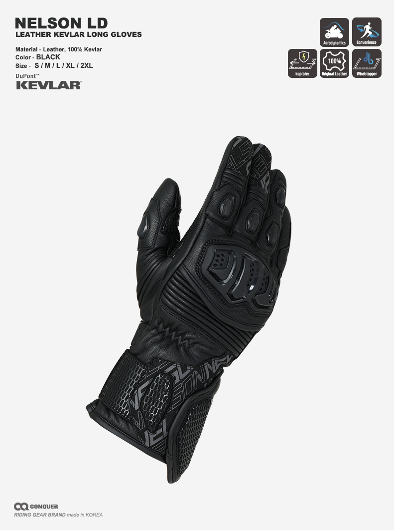 CQ NELSON KEVLAR LONG GLOVES BLACK (컨쿼 넬슨 케블라 롱 글러브)
