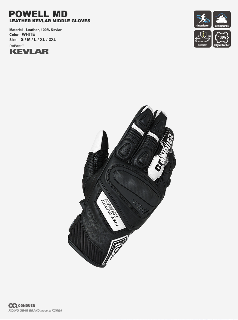 CQ POWELL KEVLAR MIDDLE GLOVES WHITE (파웰 미들 글러브 화이트)