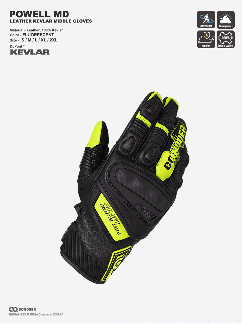 CQ POWELL KEVLAR MIDDLE GLOVES FLUORESCENT (파웰 미들 글러브 형광)
