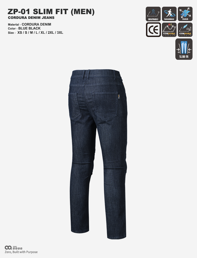 CQ ZERO ZP-01 SLIM FIT CORDURA DENIM JEANS BLUE BLACK (컨쿼 제로 슬림핏 코듀라 데님진 블루블랙)