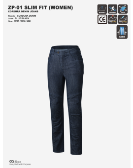 CQ ZERO ZP-01 SLIM FIT CORDURA DENIM JEANS WOMEN BLUE BLACK (컨쿼 제로 슬림핏 코듀라 데님진 여성 블루블랙)