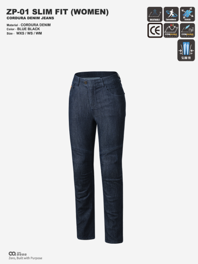 CQ ZERO ZP-01 SLIM FIT CORDURA DENIM JEANS WOMEN BLUE BLACK (컨쿼 제로 슬림핏 코듀라 데님진 여성 블루블랙)