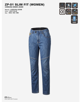 CQ ZERO ZP-01 SLIM FIT CORDURA DENIM JEANS WOMEN LIGHT BLUE (컨쿼 제로 슬림핏 코듀라 데님진 여성 라이트블루)