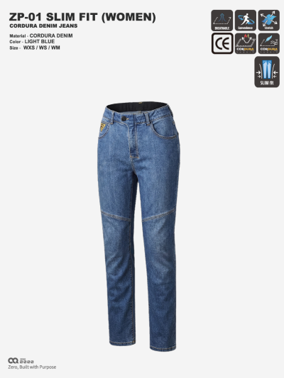 CQ ZERO ZP-01 SLIM FIT CORDURA DENIM JEANS WOMEN LIGHT BLUE (컨쿼 제로 슬림핏 코듀라 데님진 여성 라이트블루)