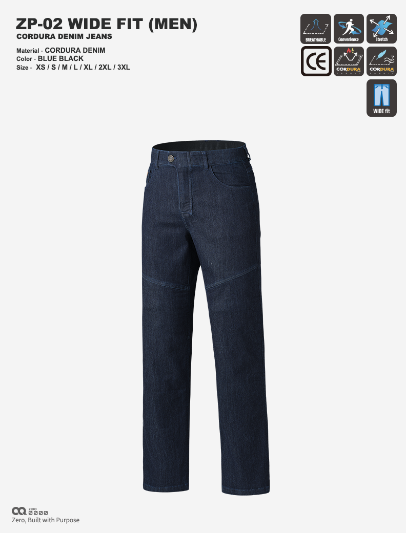 CQ ZERO ZP-02 WIDE FIT CORDURA DENIM JEANS BLUE BLACK (컨쿼 제로 와이드핏 코듀라 데님진 블루블랙)