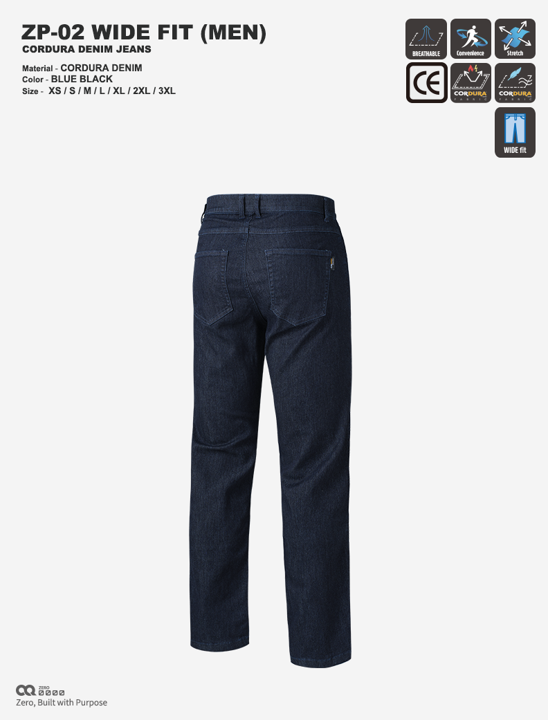 CQ ZERO ZP-02 WIDE FIT CORDURA DENIM JEANS BLUE BLACK (컨쿼 제로 와이드핏 코듀라 데님진 블루블랙)