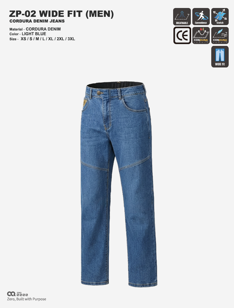 CQ ZERO ZP-02 WIDE FIT CORDURA DENIM JEANS LIGHT BLUE (컨쿼 제로 와이드핏 코듀라 데님진 라이트블루)