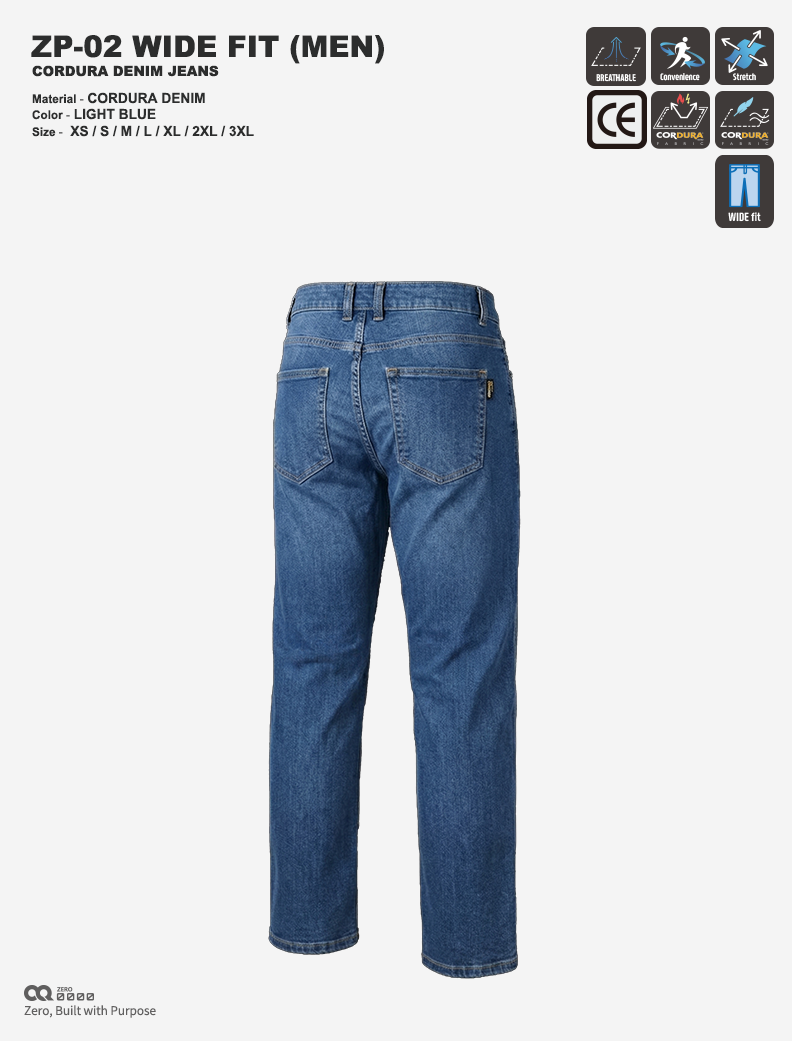CQ ZERO ZP-02 WIDE FIT CORDURA DENIM JEANS LIGHT BLUE (컨쿼 제로 와이드핏 코듀라 데님진 라이트블루)