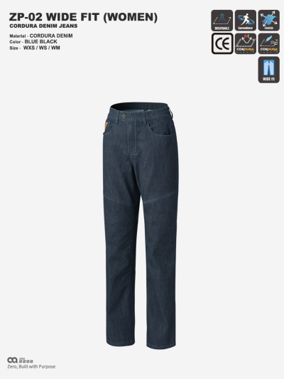 CQ ZERO ZP-02 WIDE FIT CORDURA DENIM JEANS WOMEN BLUE BLACK (컨쿼 제로 와이드핏 코듀라 데님진 여성 블루블랙)