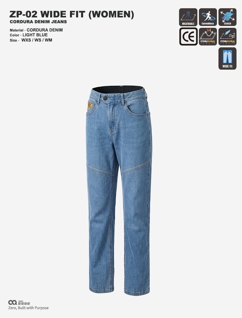CQ ZERO ZP-02 WIDE FIT CORDURA DENIM JEANS WOMEN LIGHT BLUE (컨쿼 제로 와이드핏 코듀라 데님진 여성 라이트블루)