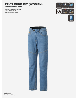 CQ ZERO ZP-02 WIDE FIT CORDURA DENIM JEANS WOMEN LIGHT BLUE (컨쿼 제로 와이드핏 코듀라 데님진 여성 라이트블루)