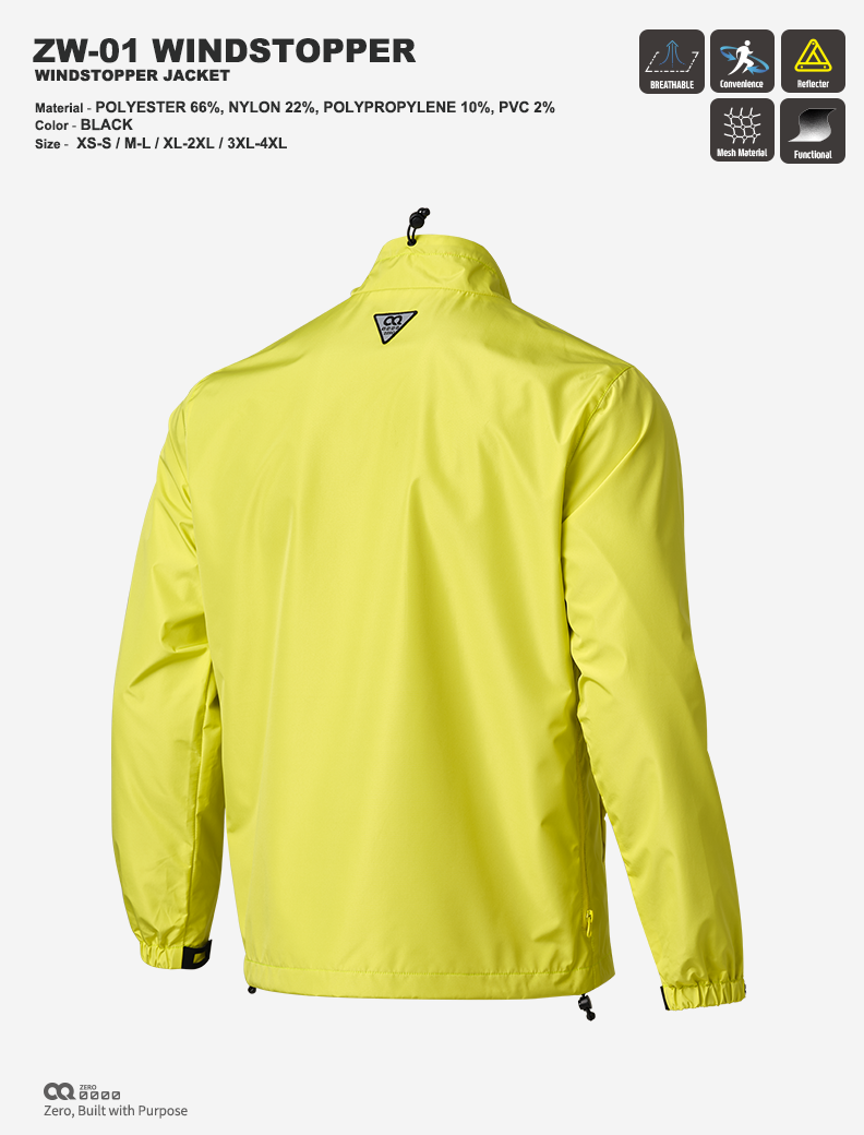 CQ ZERO ZW-01 WINDSTOPPER JACKET - YELLOW (컨쿼 제로 ZW-01 윈드스토퍼 자켓 옐로우)