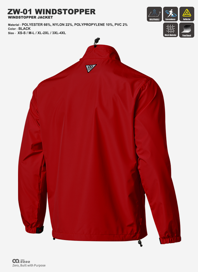 CQ ZERO ZW-01 WINDSTOPPER JACKET - RED (컨쿼 제로 ZW-01 윈드스토퍼 자켓 레드)