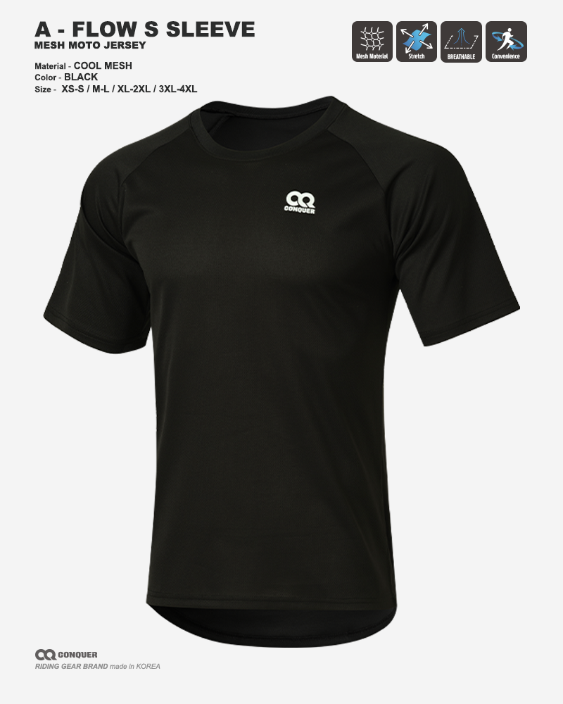 CQ A-FLOW SHORT-SLEEVED MOTO JERSEY BLACK (컨쿼 에이 플로우 숏 모토 져지 블랙)