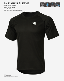 CQ A-FLOW SHORT-SLEEVED MOTO JERSEY BLACK (컨쿼 에이 플로우 숏 모토 져지 블랙)