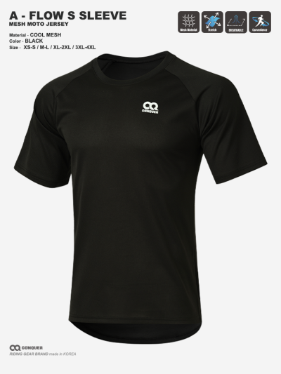 CQ A-FLOW SHORT-SLEEVED MOTO JERSEY BLACK (컨쿼 에이 플로우 숏 모토 져지 블랙)