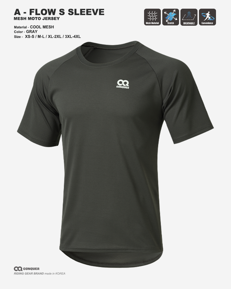 CQ A-FLOW SHORT-SLEEVED MOTO JERSEY GRAY (컨쿼 에이 플로우 숏 모토 져지 그레이)