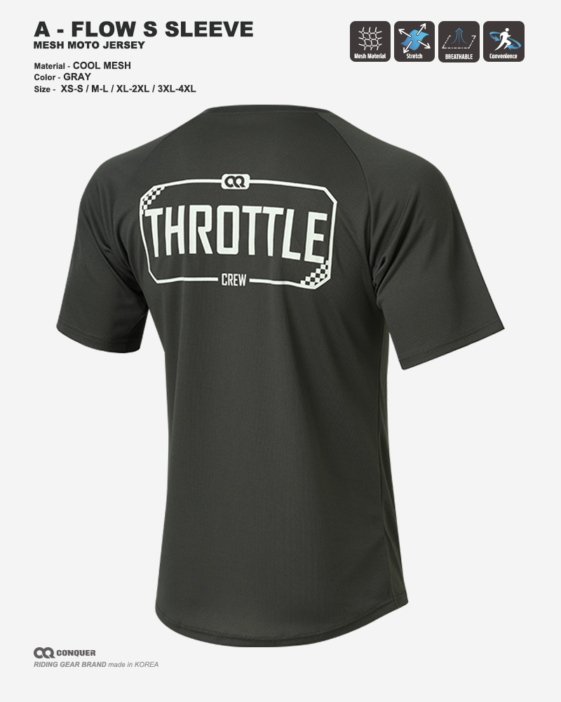 CQ A-FLOW SHORT-SLEEVED MOTO JERSEY GRAY (컨쿼 에이 플로우 숏 모토 져지 그레이)