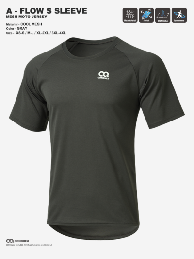 CQ A-FLOW SHORT-SLEEVED MOTO JERSEY GRAY (컨쿼 에이 플로우 숏 모토 져지 그레이)