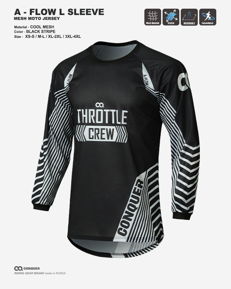 CQ A-FLOW MOTO JERSEY BLACK STRIPE (컨쿼 에이 플로우 모토 져지 블랙 스트라이프)