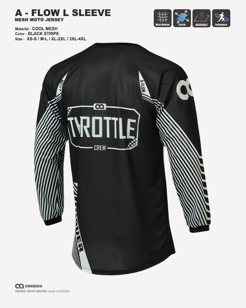 CQ A-FLOW MOTO JERSEY BLACK STRIPE (컨쿼 에이 플로우 모토 져지 블랙 스트라이프)