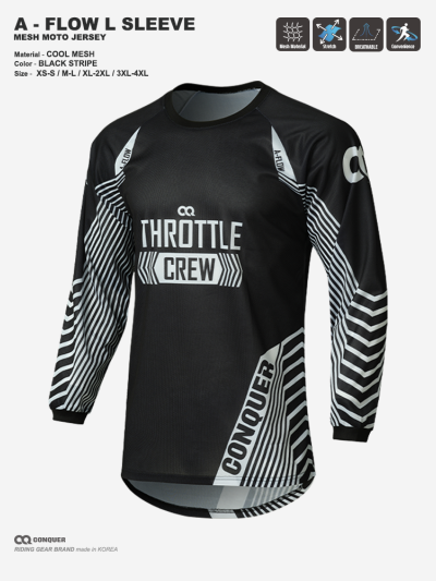 CQ A-FLOW MOTO JERSEY BLACK STRIPE (컨쿼 에이 플로우 모토 져지 블랙 스트라이프)