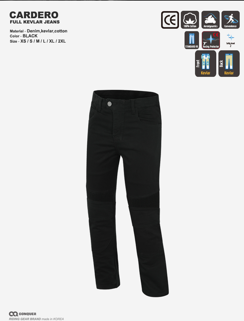 [반품,환불X 단종 50%이상 할인 제품]CQ CARDERO FULL KEVLAR JEANS(컨쿼 칼데로 케블라 라이딩진)