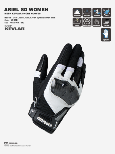 Q ARIEL KEVLAR MESH SHORT GLOVES WOMEN (컨쿼 에리얼 케블라 매쉬 숏 글러브 여성 화이트)