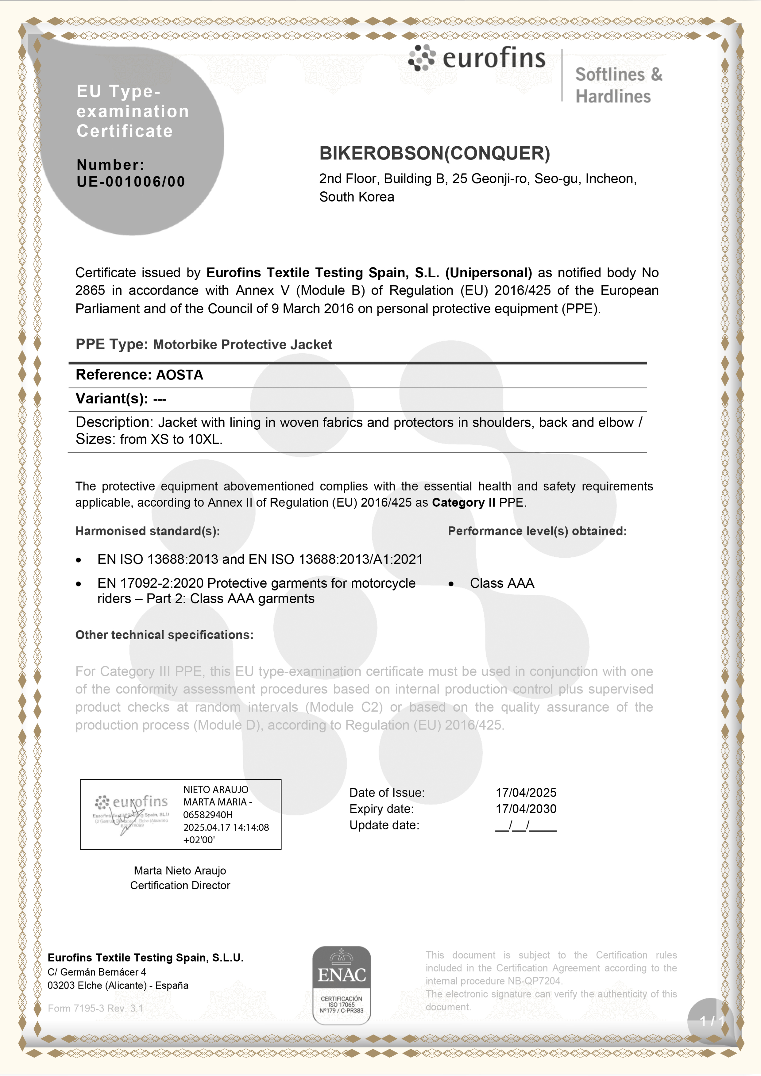 CE AAA Certification Breno AOSTA