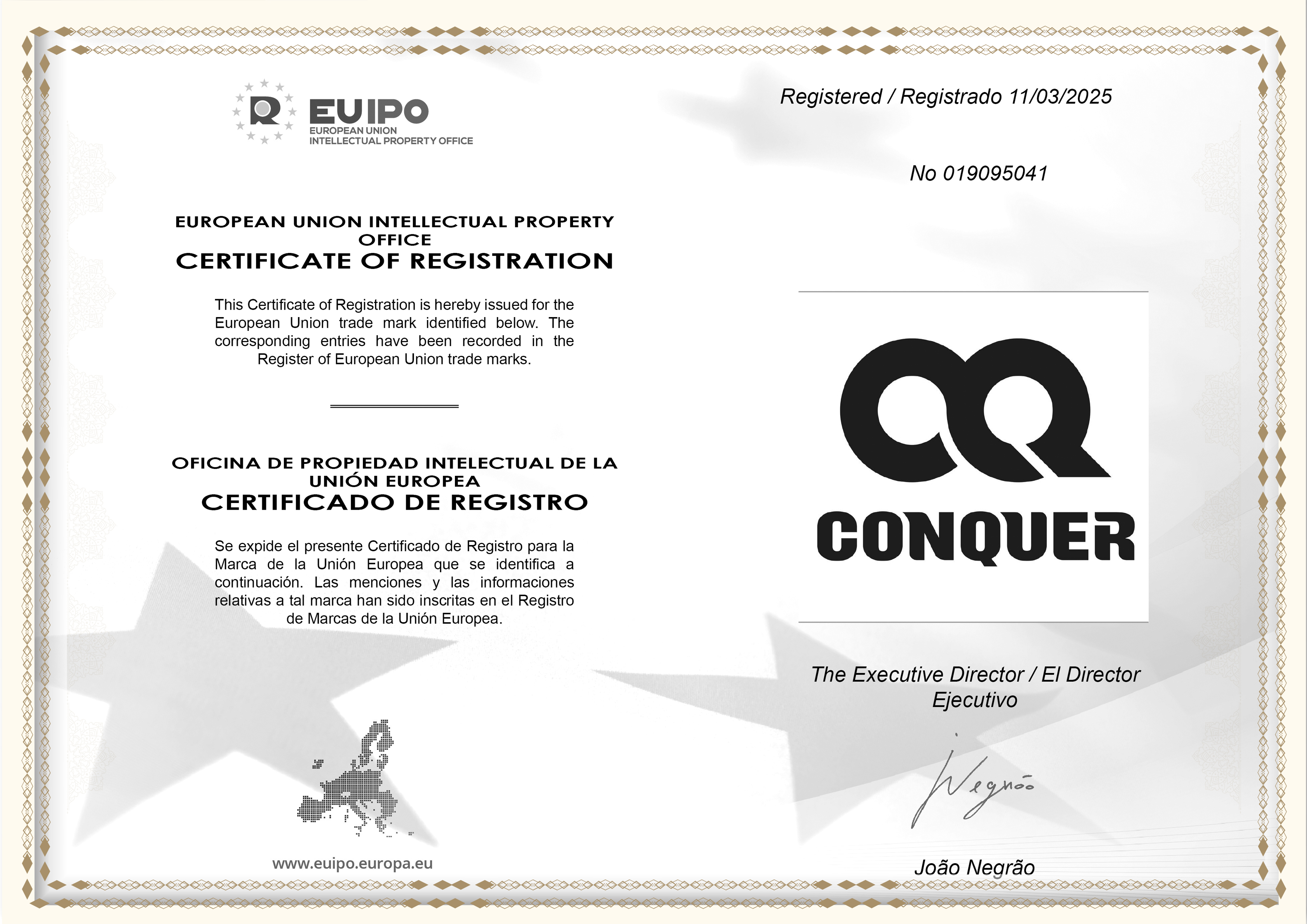 EU Trademark Registration Certificate