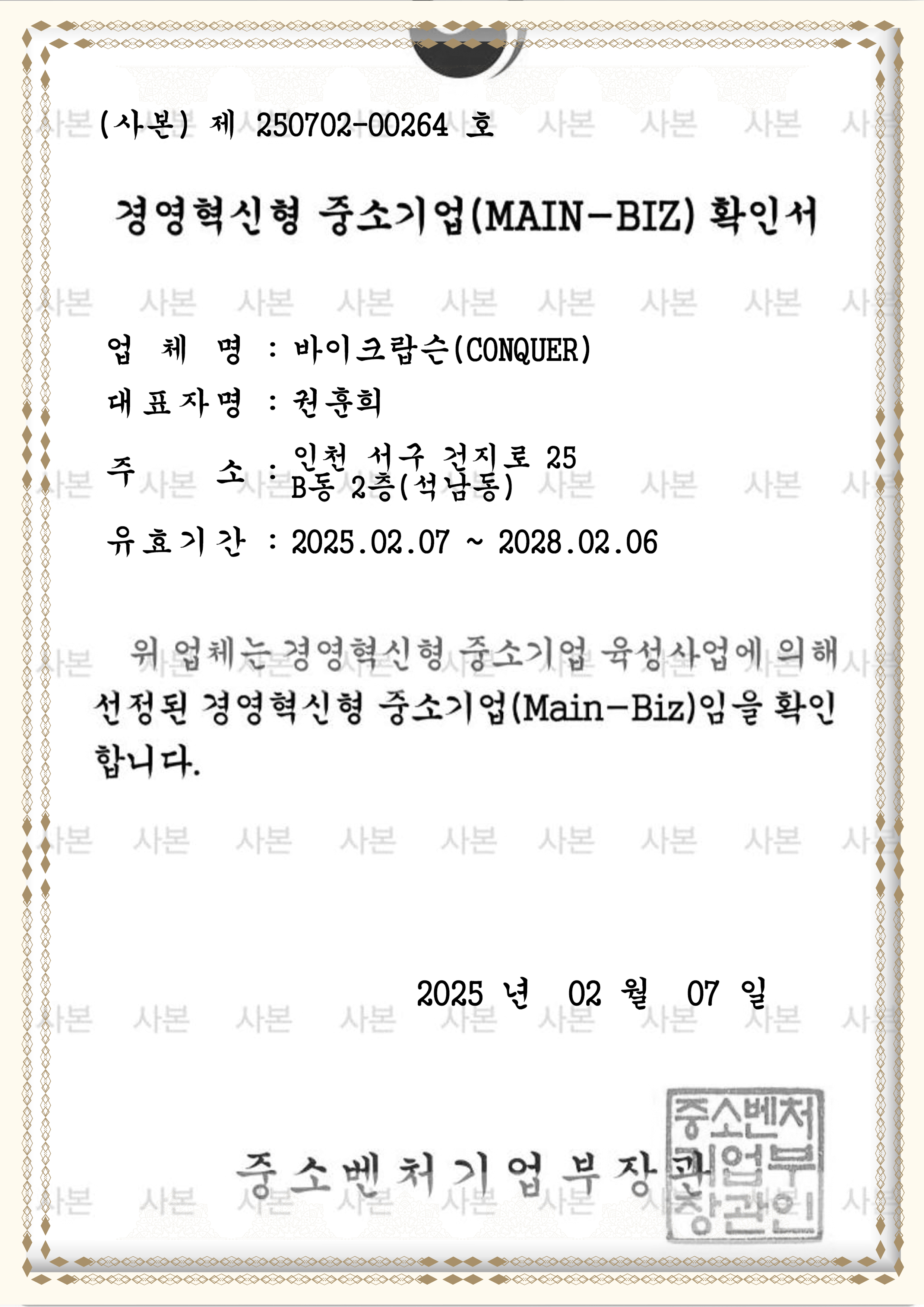 Main-Biz Certificate